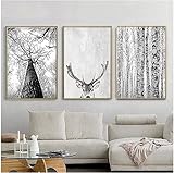 TOYOCC Wandbilder 50 x 70 cm, ohne Rahmen, grauer weißer Baum, Hirsch, Tierbilder, beige, Bild, Wohnzimmer, Wandkunst, Poster, Schlafzimmer, Wohnzimmer, Malerei, Dekoration