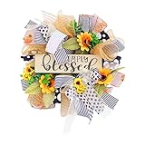 Eukalyptus Kranz Front Door Faux Sunflower Wreath Bee Festival Wreath Spring Summer Door Wreath Geeignet für Familientreffen Festival Hochzeit Dekoration Weidenkranz Groß 80（Gelb