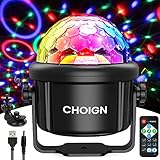 Discokugel, CHOIGN Disco Licht LED Party Licht Musikgesteuert Disco DJ party lampe 360° Rotierende Ball Lights Mehrere Modi party deko mit Fernbedienung und USB Kabel für  Kinder, Party, Weihnachten