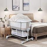 Maydolly Baby Beistellbett Babybetten 3-in-1 Reisebett Babybett mit weich Matratze und Moskitonetz verstellbares und tragbares Zustellbett für Kleinkinder Grau
