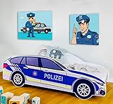 Kids Collective Autobett Kinderbett Jugendbett 70x140 | 80x160 mit Rausfallschutz Matratze optional | Polizei Polizeiauto Polizist Kinder Spielbett