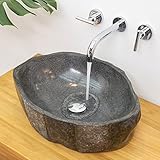 50 cm eckiges Naturstein Waschbecken in grau von WOHNFREUDEN