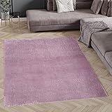 HomebyHome Teppich Hochflor Langflor Shaggy Einfarbig Design Wohnzimmer 25 mm Florhöhe Flauschig Kuschelweich Waschbar Rechteckig Rund Läufer, Farbe:Lila, Grösse:200x300 cm