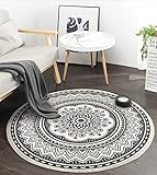 Yomshi 120cm Runder Teppich Baumwollteppich Teppich mit Quasten Waschbar Mandala Bedruckt Teppich Bohemian Marokko Modern Teppich für Schlafzimmer Wohnzimmer Küche