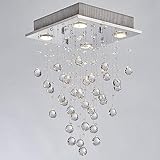 MADBLR7 Moderne Kristall-Quadrat-Regentropfen-Kronleuchter-Beleuchtung, Unterputz-LED-Deckenleuchte, Hängelampe für Esszimmer, Badezimmer, Schlafzimmer, Wohnzimmer, 4 x GU10-Glühbirnen