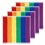 Lashuma 4 Stück Seiftücher 30x30 cm, Gästehandtücher klein, Gestreiftes Handtuchset in Regenbogen Farben