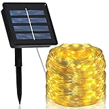 Hystun Solar Lichterketten Außen, Solar Lichterkette Aussen 20m 200LED IP65 Wasserdicht 8 Modi Led Lichterkette Außen PVC Solarlichterkette Aussen für Garten, Balkon, Hochzeiten, Party (Warmweiß)