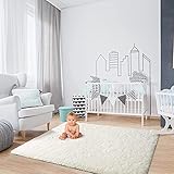 Super Soft Shaggy Teppich Fluffy Schlafzimmer Teppiche, Innen Moderne Plüsch Vorleger für Kinder Wohnzimmer Dorm Wohnkultur Anti-Skid Durable Rechteckige Fuzzy Teppich,Weiß,160x200cm(63x79inch)