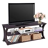 KOMFOTTEU 3 stöckiger Fernsehtisch, Lowboard mit Kabelloch, TV Schrank für Fernseher aus Metall & MDF, Medienkonsolentisch für Wohnzimmer Schlafzimmer, 115 x 40 x 45 cm(L x B x H), Dunkelbraun