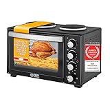 TZS First Austria Minibackofen 30 Liter 3200 Watt Mini-Backofen mit Kochplatten, Krümelblech, Drehspieß, Umluft Mini | Kochplatten separat bedienbar | gleichzeitig kochen backen