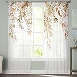 Herbstblatt-Vorhänge, halbtransparent, 2 Paneele, 213.4 cm lang, Eukalyptusblätter, lichtfilterende Stangentasche, Voile-Vorhänge, Schlafzimmer, ländliche Pflanze auf Weiß
