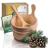 CozyNature® Sauna Eimer mit Kelle aus hochwertigem finnischen Kiefern-Holz | Sauna Zubehör, Saunakübel, Aufgusseimer | Kunstoffaufsatz inklusive - 4 Liter (Sauna Eimer + Kelle + Kunststoffaufsatz)