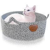 Katzenbett waschbar, Katzenkorb zum Schlafen aus Baumwollseilen, ECO Katzenkörbchen, Hundebett Korb geflochten für Katzen Schlafplatz Liegeplatz Bettchen Haustierbett Körbchen Cat Bed schwarz-weiß