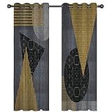 Homxi Gardinen Blickdicht 2er Set,2 x 132W x 160H cm,Abdunkelnde Vorhänge Grau Gold Geometrisch Ösenvorhang Gardine
