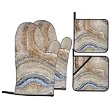 Onyx Stone Hellblau Isolierte Handschuhe und Pfannenmatte Set, 4er Set, wasserdichte rutschfeste Ofenhandschuhe und Pfannenmatten mit Taschen für Küche Kochen Grill
