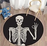 XENIMO Totenkopf-Terror-Kunst 3D-Gedruckter Runder Teppich Für Wohnzimmer Teppich Camping Picknick-Matte Schlafzimmer rutschfeste Yoga-Bodenmatte Geschenke 120cm