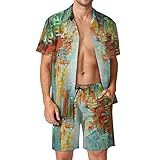 wjiNFDFG Grüne Anzug Weste Herren Herren-Sommer-Hawaii-Küstenurlaub-Strand-Digital-3D-Druck Kurzarm-Hemd-Shorts-Strand-Hosen-Anzug Zweiteiler Anzug Blau 54