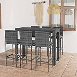 JUNZAI 7-TLG. Garten-Bar-Set mit Anthrazit Kissen, Gartenset Tisch Und Stühle, Balkon Möbel Für Kleinen Balkon, Terrassenmöbel, Balkonset, Balkonmöbel, Möbelsets, Poly Rattan