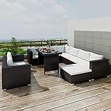 Homgoday Gartensofa Set 10-TLG. Garten-Lounge-Set mit Auflagen Sitzgruppe Sitzgarnitur Sofa Lounge Gartenset Rattanmöbel Sofagarnitur für Garten Terrasse und Balkon Poly Rattan Schwarz