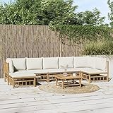 CIADAZ 8-TLG. Garten-Lounge-Set mit Cremeweißen Kissen, Gartenlounge, Balkon Möbel, Gartenmöbel, Balkonmöbel, Balkon Möbel Set, Möbelsets, Balkon Lounge, Bambus