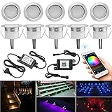 10er Bluetooth Led Bodeneinbaustrahler RGBWW Außen, Ø45mm Dimmbar Led Bodenspots Außen Terrassen Bodeneinbauleuchten Treppen Einbaustrahler, DC12V IP67 Wasserdicht Terassenbeleuchtung (RGB + Warmweiß)