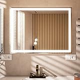 Essbhach Badspiegel mit Beleuchtung, Badezimmerspiegel Antibeschlag, 3 Lichtfarben Led Badezimmer Spiegel mit Touch-Schalter, Spiegel Bad mit Licht, 80 x 60 cm