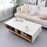 Couchtischdecke Für Wohnzimmer Rechteckig,Wasserdicht,Einfarbige Tischdecke Mit Quaste Für TVSchrank,Abwischbar -Weiß-45x220cm 18x87Zoll