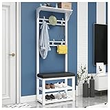 Exquisiter Kleiderständer, 3-in-1-Kleiderständer, Kleiderständer mit 2-stufiger Schuhaufbewahrung und Bank, robuster Metall-Kleiderständer für Eingangsbereich und Schlafzimmer/Weiß a/60 * 30 * 172 cm