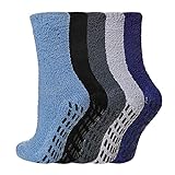 Herren Flauschige Socken Thermisch Fuzzy Hausschuhe Warmes Bett Gemütliche Schlaf Winter Plüsch Socken Mit Griffen (5 Paare Farbe A)