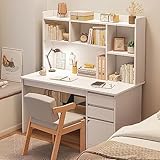 MDHP Moderner Schreibtisch mit Aufbewahrungsschubladen,Holz-computertisch mit Regalen,Stabiler Bürotisch mit Bücherregal,Heimbüro-Schreibtisch mit Schubladen(120x45x164cm(47x18x64in), B)