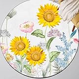 ARUGYTEI Runder Teppich,Sonnenblume gelb, blau grün und rosa Blumenmuster,Kurzflor Designer Teppich fürs Wohnzimmer, Schlafzimmer, Esszimmer, Waschbarer rutschfeste,Yellow, ø 70 cm