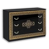 Stella Trading ELIZA Königliche Schlafzimmer Kommode in Schwarz-Gold - stilvolles & ausdrucksstarkes Sideboard im Barock Design für Ihr Schlafzimmer - 118 x 82 x 47 cm (B/H/T)