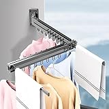 UVCMDUI Kleiderhaken Wand Klappbar, 180° Schwenkbar Wäschständer Wandmontage mit Handtuchhalter, Wäscheständer Klein Klappbar Platzsparend mit Haken für Balkon, Wäsche, Schlafzimmer