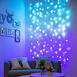 Lichterketten Vorhang Innen Lichtervorhang Bunt Türkis Blaugrün Blau Lila LED für Schlafzimmer Kinderzimmer Deko Mädchen Einhorn Meerjungfrau Party 2x2m (180LED)