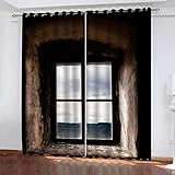 Vorhang Blickdicht Gardinen Für Wohnzimmer Schlafzimmer Kinderzimmer - Verdunkelungsvorhang 3D Kaputtes Fensterbalkon Druck Muster Verdunklungs Vorhänge Mit Ösen 2Er Set Thermogardine 200X160cm