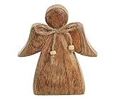 TEMPELWELT Deko Figur Engel Schutzengel stehend 13x15 cm, Mango Holz massiv braun, Engelchen Engelfigur Holzengel mit Schleife