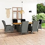 Goliraya 7-TLG. Terrassenmöbel Set 6 Personen, Garten Essgruppe, Gartenmöbel Rattan, Gartenset Tisch mit Massivholz-Tischplatte und Stühle mit Liegefunktion