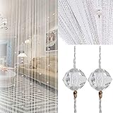 Joyes Fadenvorhang Fadengardine Vorhang Perlenvorhang - Tür Perlen Vorhänge 100x200cm Raumteiler Anti-Moskito，Weiß