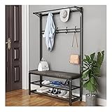 Flurbaum mit Schuhbank, 4-in-1-Garderobe für den Eingangsbereich und Schuhaufbewahrungsbank mit 13 Haken, industrielle Eingangsmöbel, Metallrahmen (Farbe: Schwarz, Größe: 100 x 33 x 170 cm)