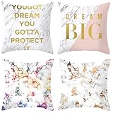 Kissenbezug 40X40 Deko, Zierkissen Vintage Landhausstil 4Er Set Sechseckiges Marmormuster Dream Big You Got Dream You Gotta Protect It