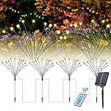 4 Stück Glühwürmchen Leuchte Solar, 40 LED Glühwürmchen Gartenlichter Solar Glühwürmchen-Lichter mit Fernbedienung IP65 Wasserdichte Glühwürmchen Solarleuchten für Garten,Hof,Terrasse,Warmweiß
