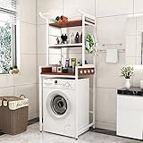 MERTNK Waschmaschine Aufbewahrungsrahmen Boden Für Über Toilette, 3-Stufig Über Waschmaschinen Lagerregal Metallregal Regal Erweiterbares Waschraum Waschmaschine Trockner Organizer/Brown