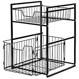 Unterspüle-Organizer, Küchenschrank-Organisation, 2-stufiges ausziehbares Schieberegal, vielseitig einsetzbar for Unter-Küchenspüle-Organizer und Aufbewahrung (Farbe: Schwarz, Größe: 37 x 29 x 43 cm)