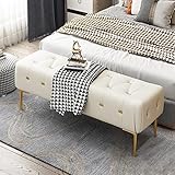 Luxuriöse Bettbank, Lederpolsterbank, Schlafzimmerbank mit goldenen Beinen, Eingangsbank, Moderne osmanische Sitzbank für Wohnzimmer, Weiß, 80 x 40 x 43 cm (31 x 16 x 17 Zoll)