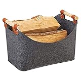 Filztasche Kaminholzkorb, Kaminholztasche mit Tragegriffen, Filzkorb Extradickem Filz Holzkorb Faltbare, Holzkorb für Kaminholz, Filzkorb für Spielzeug, Kleidung, Obst, Brennholz, Zeitungen