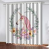 GSKOQD Gardinen Kinderzimmer Blickdicht - 2 Stück 140X160Cm (B X H) 3D Digitaldruck Blumen-Cartoon-Pony Vorhang Verdunklungsvorhänge Schlafzimmer Wohnzimmer Ösenschal Kinder Thermovorhang