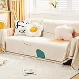 Homxi Sofabezug 3 Sitzer Kissen,180x360CM,Sofa Überzug Universal Linie Gestreift Baumwolle Überwurf Sofa Sofa Handtuch Orange Grün Sofabezug Decke