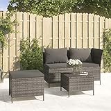 CIADAZ 3-TLG. Garten-Lounge-Set mit Kissen, Lounge Gartenmöbel Set, Gartenlounge Set, Möbelsets, Loungemöbel, Balkon Möbel, Garten Möbel, Grau Poly Rattan