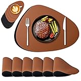 NOSTHEART Tischsets Abwaschbar 6er Set, Platzsets Abwischbar Tischsets Leder Rund Hitzebeständig rutschfest Platzdeckchen mit Untersetzer, Doppelseitigen - Schwarz Braun