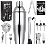 GOLDGE 12 Stück Cocktail Set Cocktail Shaker Cocktail Mixer Geschenk Set Bar Zubehör 750 ML Cocktailshaker Edelstahl für Zuhause Bar